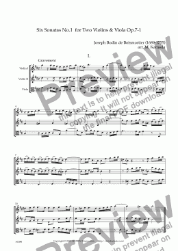 page one of Six Sonatas No.1 for two Violins & Viola Op.7-1