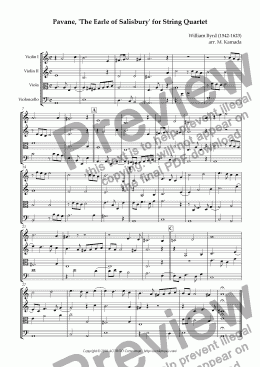 page one of Pavane, ’The Earle of Salisbury’ for String Quartet