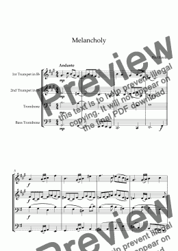 page one of Melancholy - Brass Quartet
