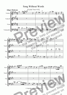 page one of Song Without Words [Cycle Two # 41].[String Quartet]