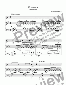 page one of Rachmaninov - Romance Spring Waters for trumpet Bb & piano