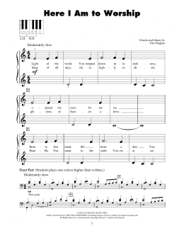 page one of Here I Am To Worship (Light Of The World) (5-Finger Piano)