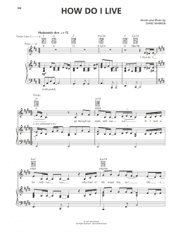 page one of How Do I Live (Piano, Vocal & Guitar Chords (Right-Hand Melody))