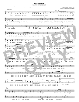 page one of Kiss The Girl (from The Little Mermaid) (Lead Sheet / Fake Book)