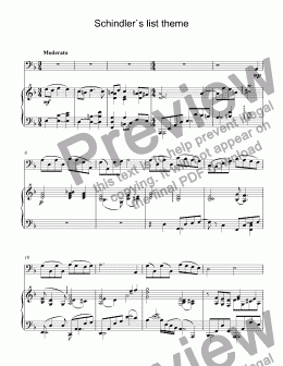 page one of Williams - Schindler`s list theme for trombon & piano