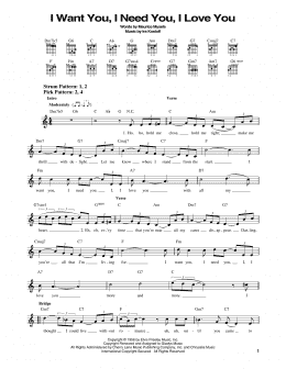 page one of I Want You, I Need You, I Love You (Easy Guitar)