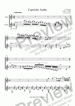 page one of Capricho Arabe (Oboe and Guitar)