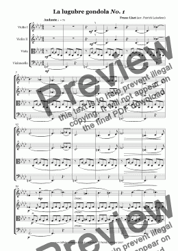 page one of Liszt: La lugubre gondola No. 1 for string quartet