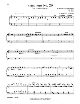 page one of Symphony No. 29, First Movement Excerpt (Piano Solo)