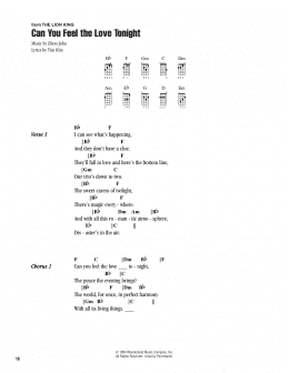 page one of Can You Feel The Love Tonight (from The Lion King) (Ukulele Chords/Lyrics)