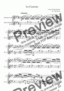page one of Le Coucou - Clarinet in Bb and Bass Clarinet in Bb duet