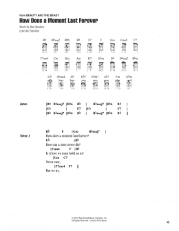 page one of How Does A Moment Last Forever (from Beauty And The Beast) (Ukulele Chords/Lyrics)