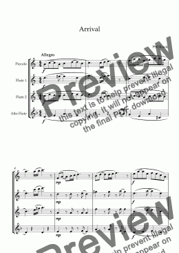 page one of Arrival - Flute Quartet