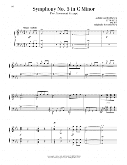 page one of Symphony No. 5 In C Minor, First Movement Excerpt (Piano Solo)
