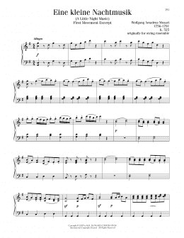 page one of Eine Kleine Nachtmusik ("Serenade"), First Movement Excerpt (Piano Solo)