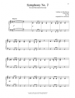 page one of Symphony No. 7 In A Major, Second Movement (Allegretto) (Piano Solo)