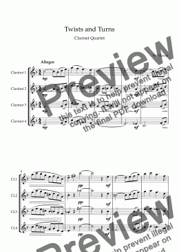 page one of Twists and Turns - Clarinet Quartet