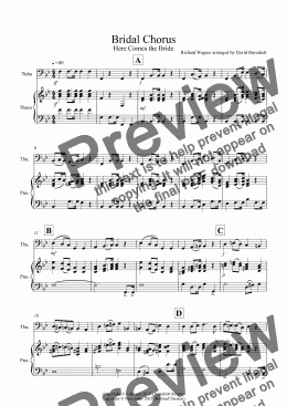 page one of Bridal Chorus "Here Comes The Bride" for Tuba and Piano