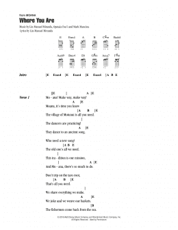 page one of Where You Are (from Moana) (Ukulele Chords/Lyrics)