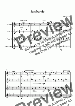 page one of Sarabande - Flute Quartet