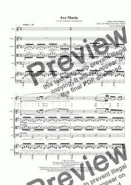 page one of Ave Maria (Solo Violin in String Quartet. w/opt. Voice/Piano) G