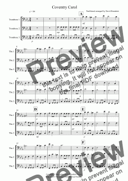 page one of Coventry Carol for Trombone Trio