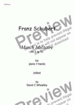 page one of Schubert - Marche Militaire for piano 4 hands edited by David C Wheatley