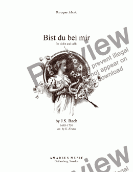 page one of Bist du bei mir, Be thou with me BWV 508 for violin and cello duo