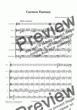 page one of Sarasate Carmen Concert Fantasy Violin and String Orchestra