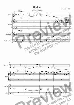 page one of Harlem  - First Theme - [Voice, Piano, Violin , Cello]