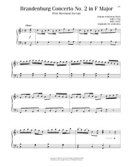 page one of Brandenburg Concerto No. 2 in F Major, First Movement Excerpt (Piano Solo)