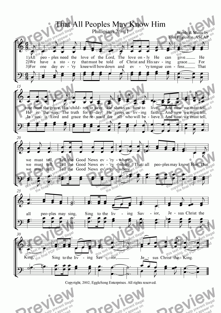page one of That All Peoples May Know Him (Hymn)
