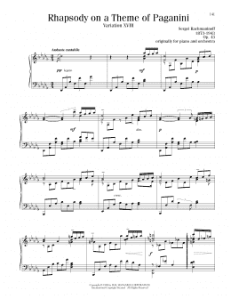 page one of Rhapsody On A Theme Of Paganini, Variation XVIII (Piano Solo)