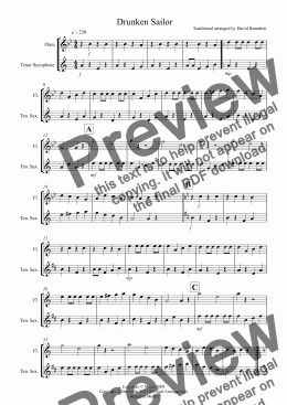 page one of Drunken Sailor for Flute and Tenor Saxophone Duet