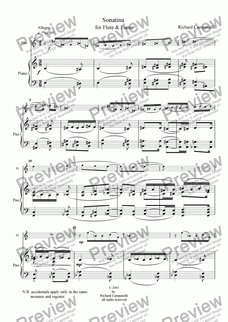 page one of Sonatina for Flute & Piano, 1st mvmnt.