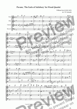 page one of Pavane, ’The Earle of Salisbury’ for Wood Quartet
