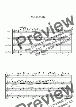page one of Melancholy - Flute Quartet