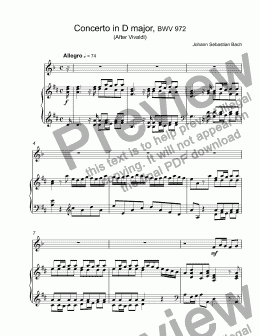 page one of Bach,Johann Sebastian (after Vivaldi) - Concerto in D major, BWV 972 - I.Allegro for trumpet piccolo A & piano