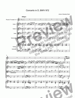 page one of Bach,Johann Sebastian (after Vivaldi) - Concerto in D major, BWV 972 - I.Allegro for trumpet piccolo A & string orchestra