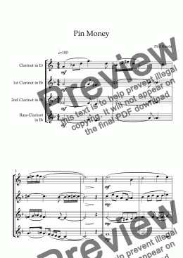 page one of Pin Money - Clarinet Quartet