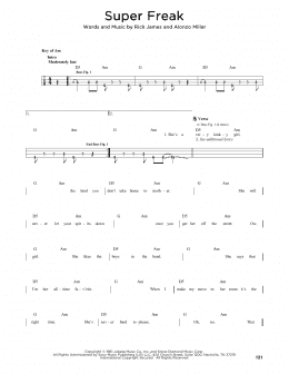 page one of Super Freak (Easy Bass Tab)