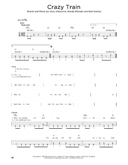 page one of Crazy Train (Easy Bass Tab)