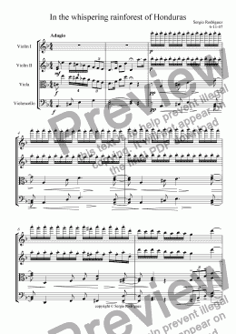 page one of In the Whispering rainforest of Honduras; String Quartet