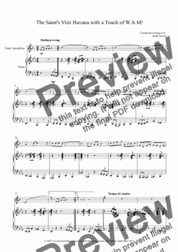 page one of The Saint’s Visit Havana with a Touch of W.A.Mozart for Bb Tenor Saxophone & Piano