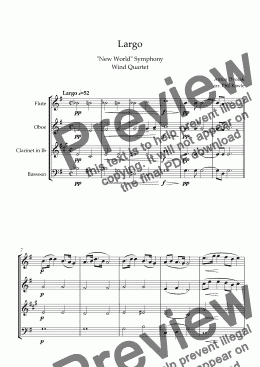 page one of  Largo from "New World" Symphony - Wind Quartet 