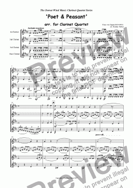 page one of  'Poet & Peasant' arr. for Clarinet Quartet