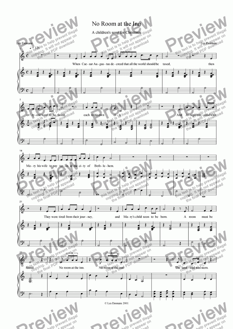 No Room At The Inn For Voice Keyboard By Les Emmans Sheet Music Pdf File To Download