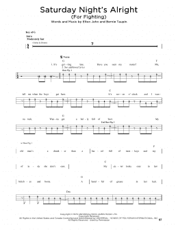 page one of Saturday Night's Alright (For Fighting) (Easy Bass Tab)
