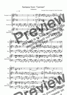 page one of Habanera (Fantasia from Carmen) for Brass Trio