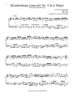 page one of Brandenburg Concerto No. 3 (Piano Solo)